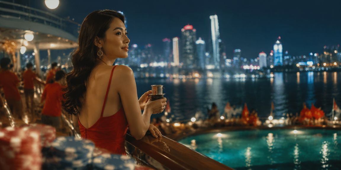 Người chơi tại vịnh Hạ Long thưởng thức cà phê và xem kết quả xổ số, cá cược trực tuyến